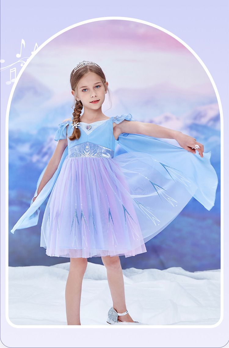 公主系列造型連身裙/萬聖節-卡通人物艾莎-紫色