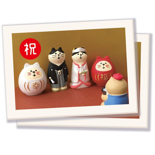 日本 Decole - 幸福的貓達摩(2個一組)-紅+白 (3.8x3.6x4.4cm)