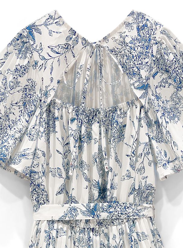 日本 GRL - 前後2WAY扭結印花洋裝-深藍