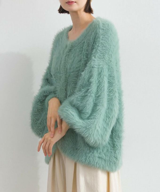 日本 Lupilien - 柔和蓬鬆毛海繭型針織開襟衫/外套-炭灰