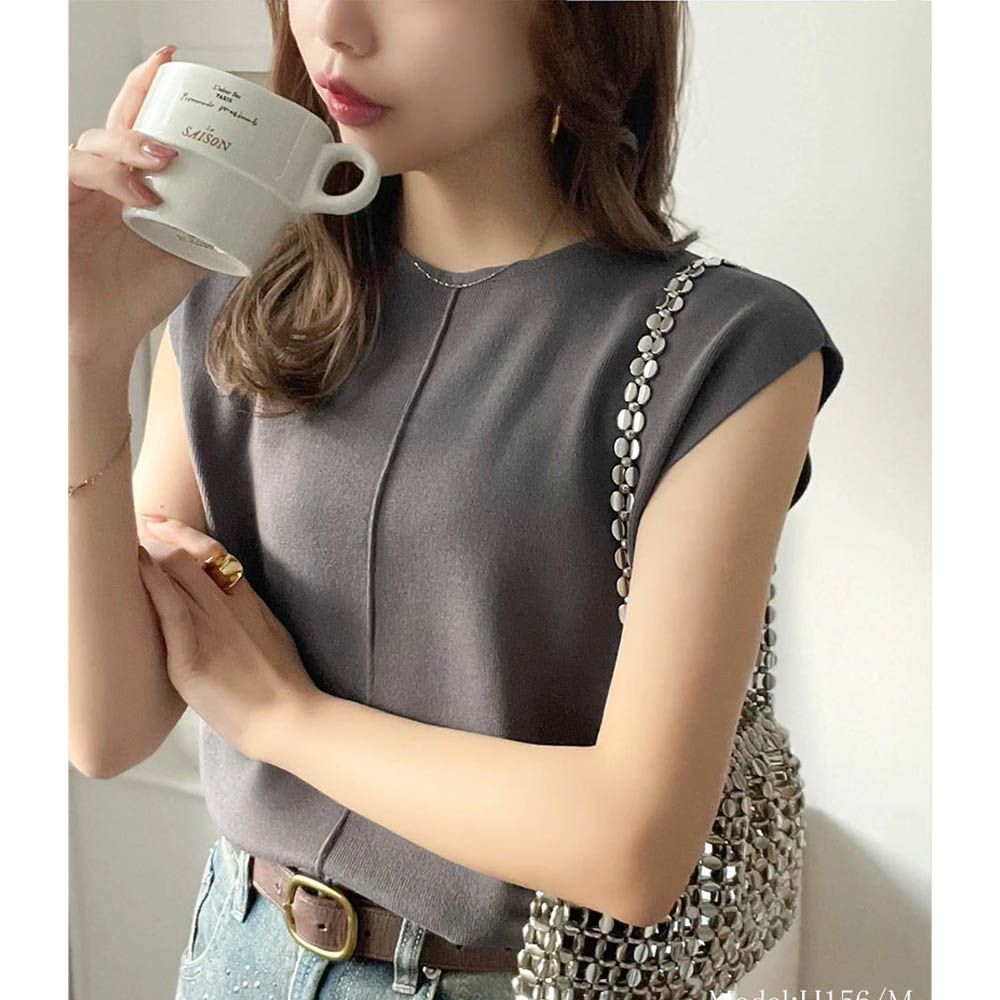 夏季清爽感法式袖針織上衣-深灰