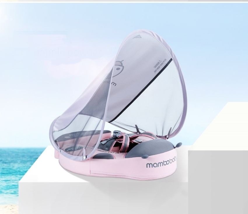 Mambobaby - 可愛甲蟲造型免充氣游泳趴圈(附遮陽罩)-粉色