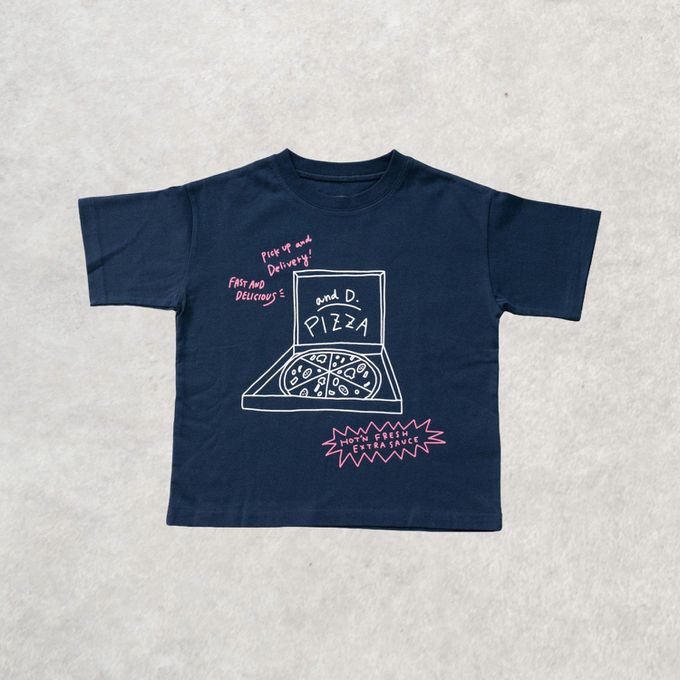 日本 petit main - 100%棉 塗鴉系食物印花短袖上衣-薯條-粉紅