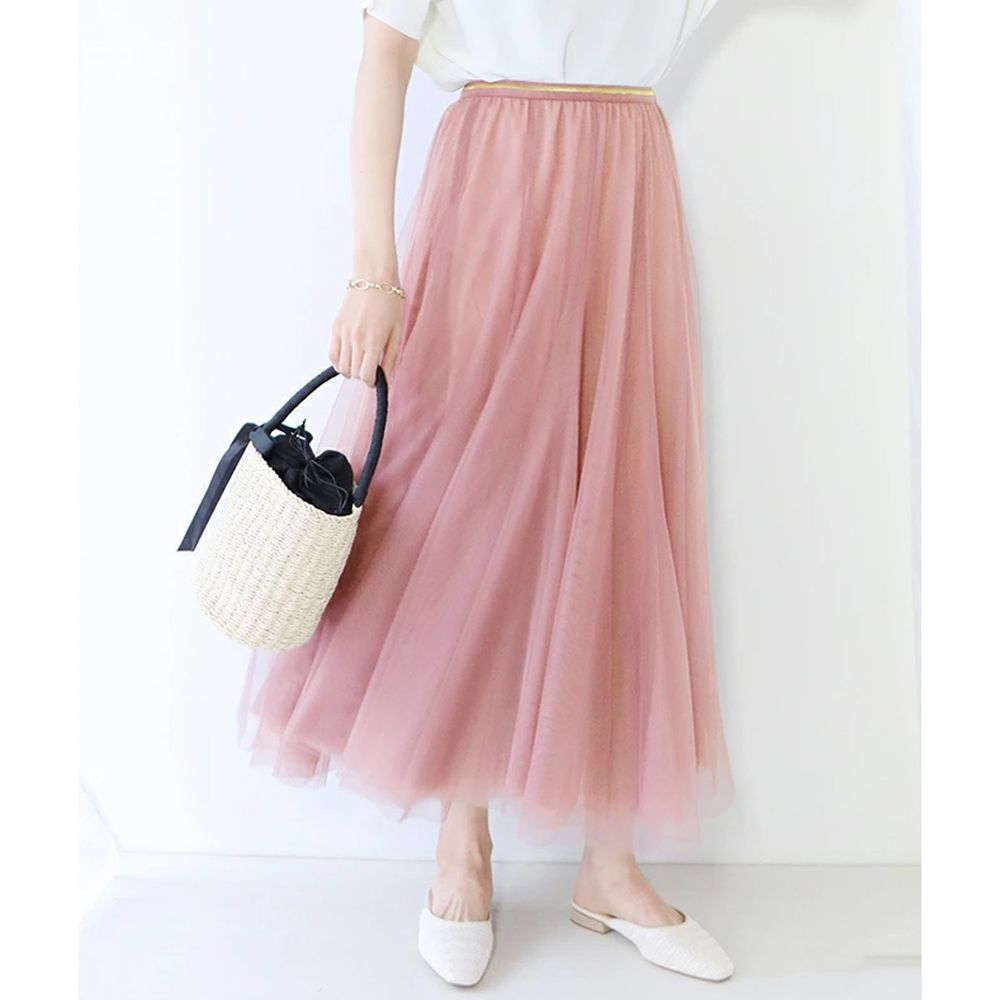 日本 BLUE EAST - 飄逸顯瘦多層次紗裙-粉紅