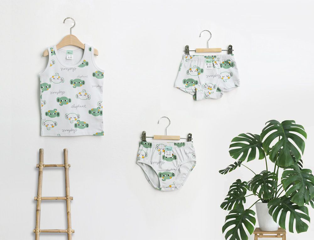 韓國 Mellisse - 純棉小背心(男寶)-綠色大象