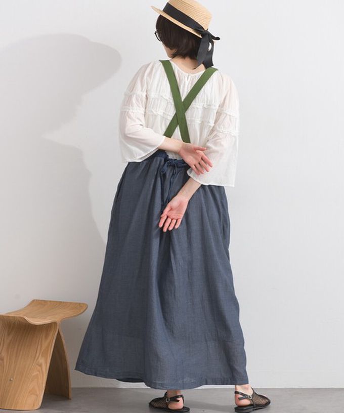 日本 Lupilien - 拼接風抽繩飄逸薄牛仔吊帶洋裝-黑灰系