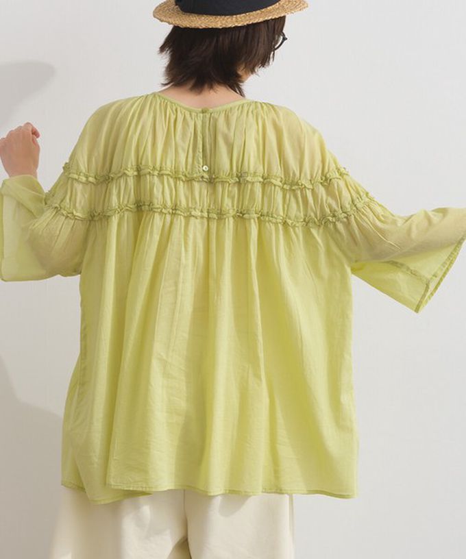 日本 Lupilien - 100%棉 輕盈感皺摺廓形五分袖上衣-白