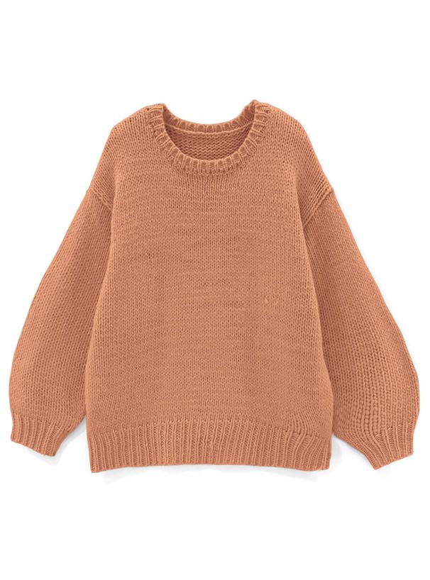 日本 GRL - 慵懶感落肩長版針織上衣-秋日橘 (F)