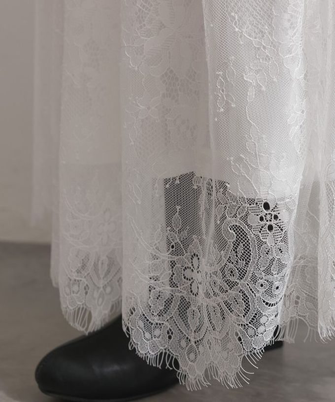 日本 ELENCARE DUE - 奢華睫毛蕾絲飄逸長裙(2件式)-白