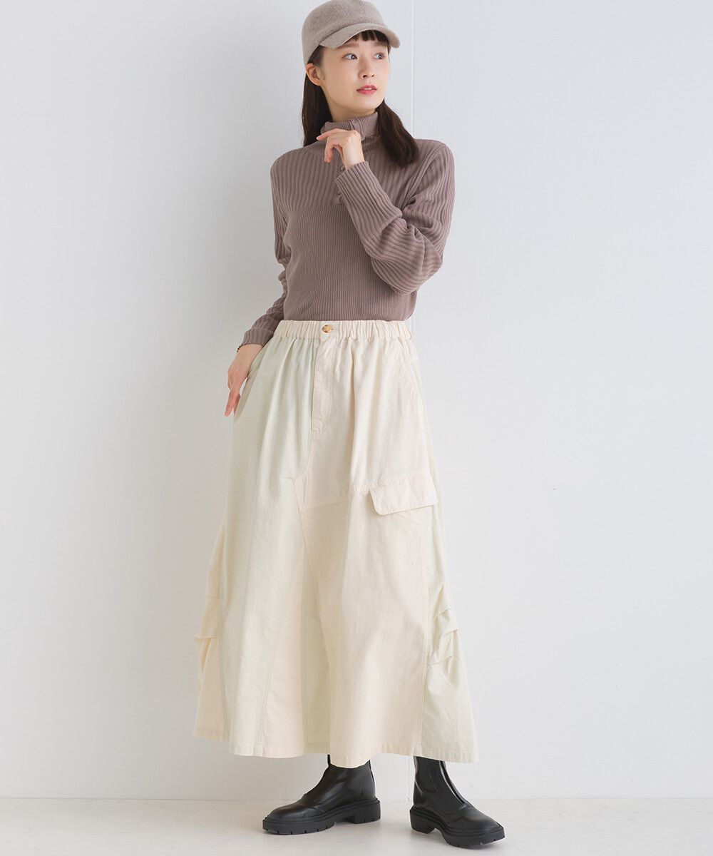 日本女裝代購 - 休閒風口袋拼接百搭長裙-軍綠