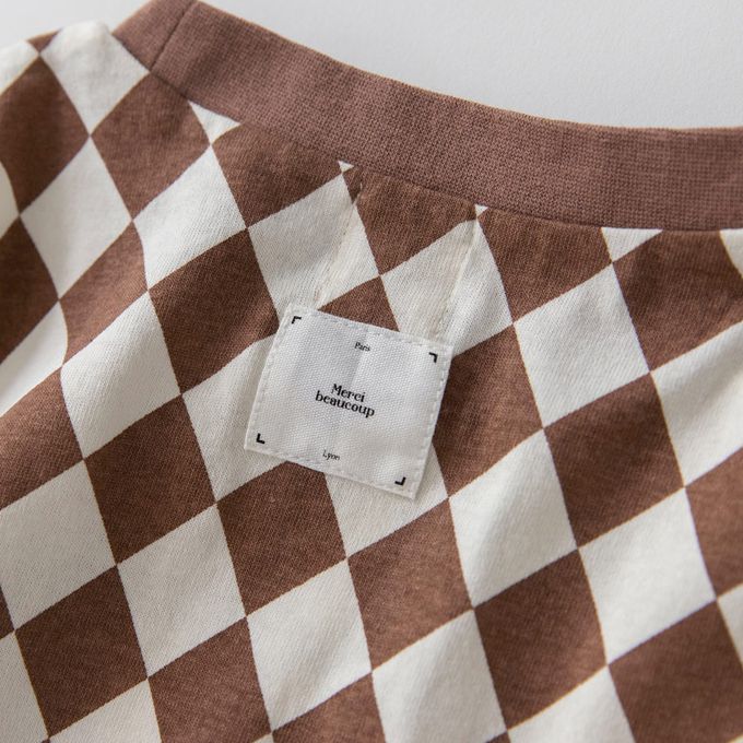 日本 BRANSHES - 圓弧下擺舒適縮口長袖上衣-格子-薄荷綠