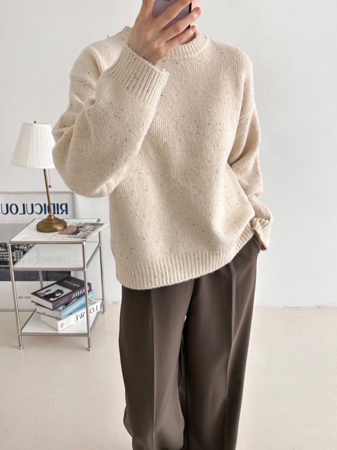 韓國女裝連線 - 日常簡約混紡長袖針織上衣-灰綠 (FREE)