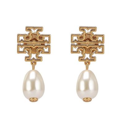 Tory burch - 雙TLOGO珍珠耳環-金