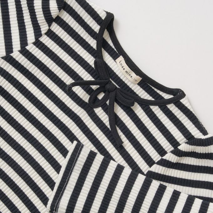 日本 Lycee mine - 領口滾邊綁帶澎澎長袖上衣-灰藍