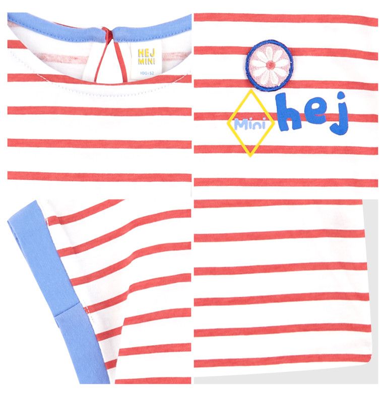 韓國 HEJMINI - 條紋小花上衣-紅