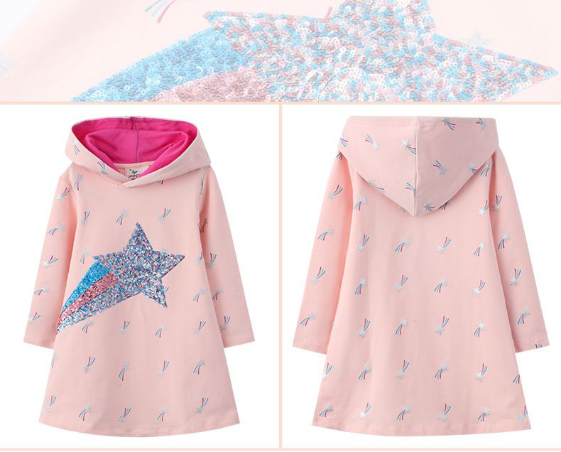 Jumping meters - 連帽棉質長袖連身大學T-流星-粉色