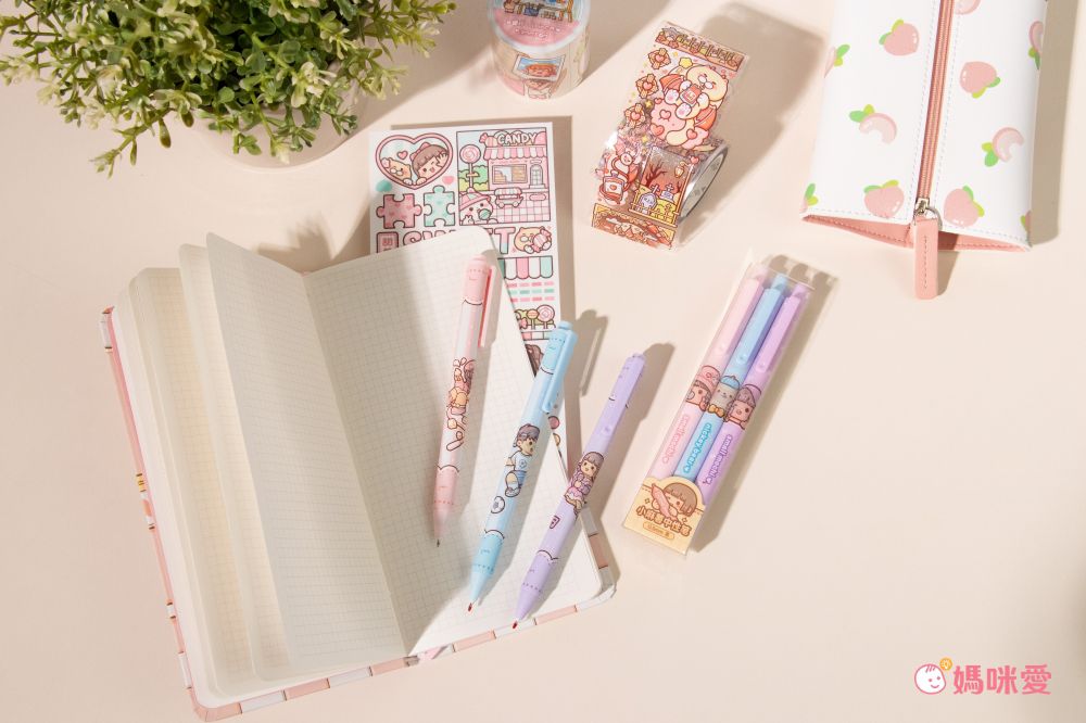 小麻糬按壓式0.5mm中性筆(3入)-寵物系列-黑色