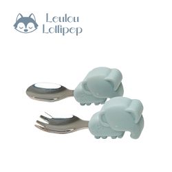 Loulou Lollipop - 動物造型 304不鏽鋼學習訓練叉匙組-快樂小象