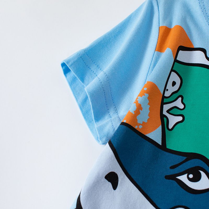 BE TOP - 純棉短袖上衣-海盜鯊魚-藍色