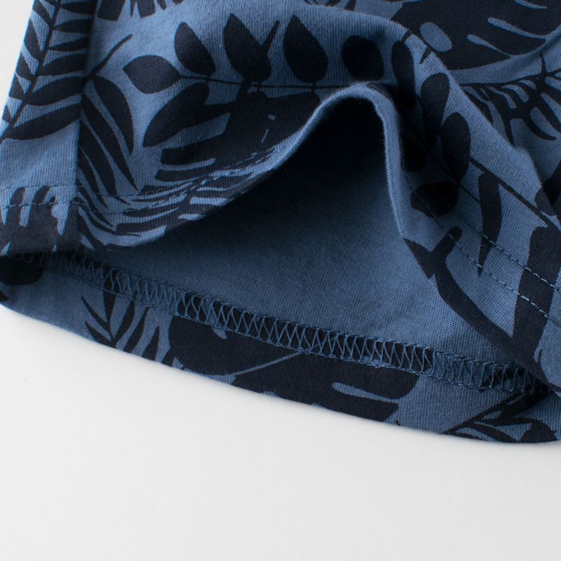 純棉腰鬆緊休閒五分褲-葉子-海軍藍