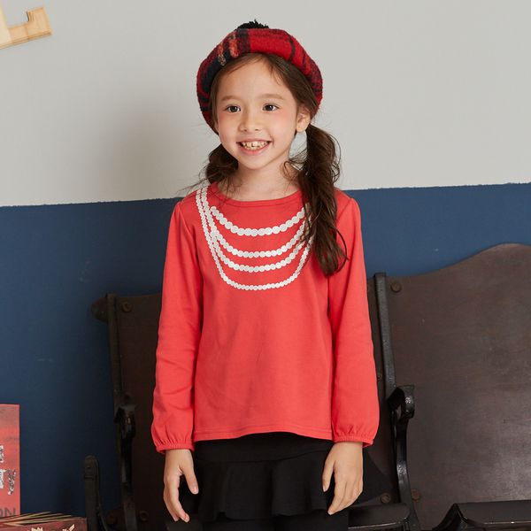 麗嬰房 Little moni - 項鍊印圖上衣-山茶紅