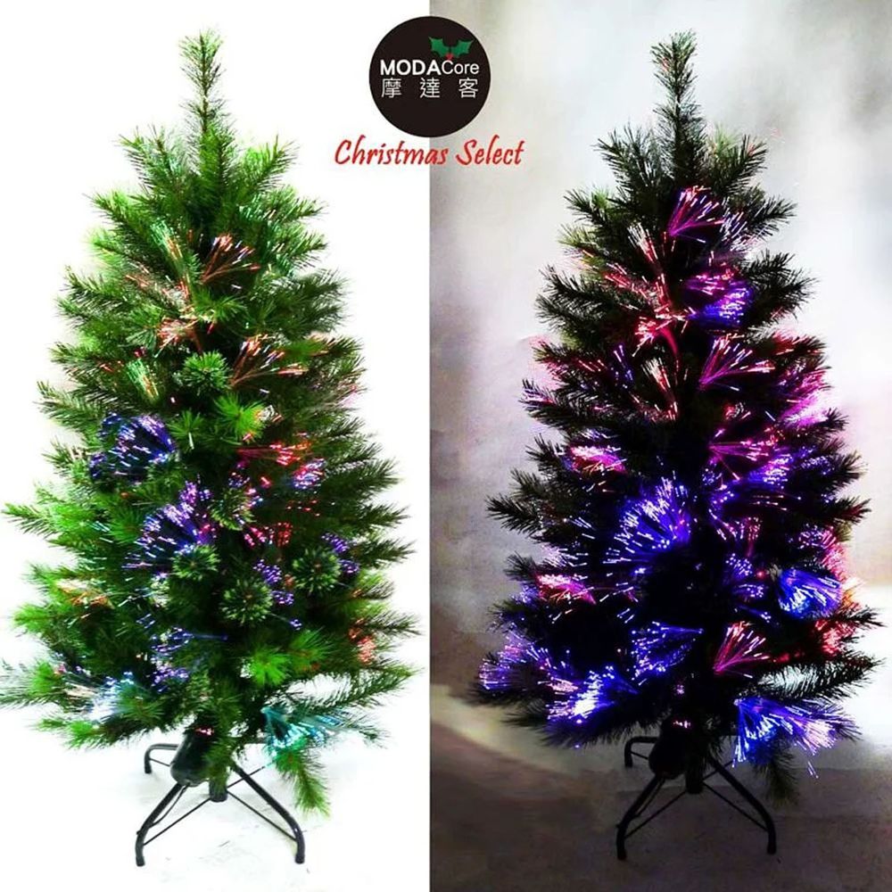 MODACore 摩達客 - 耶誕-科技幻光4尺/4呎(120cm)松針+PVC特級混合葉光纖綠色聖誕樹