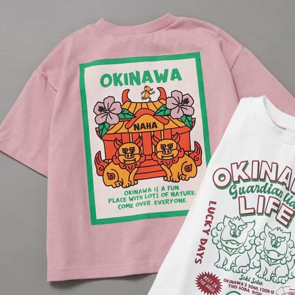 [限量]日本風情印花短袖上衣-沖繩風獅爺-粉紅