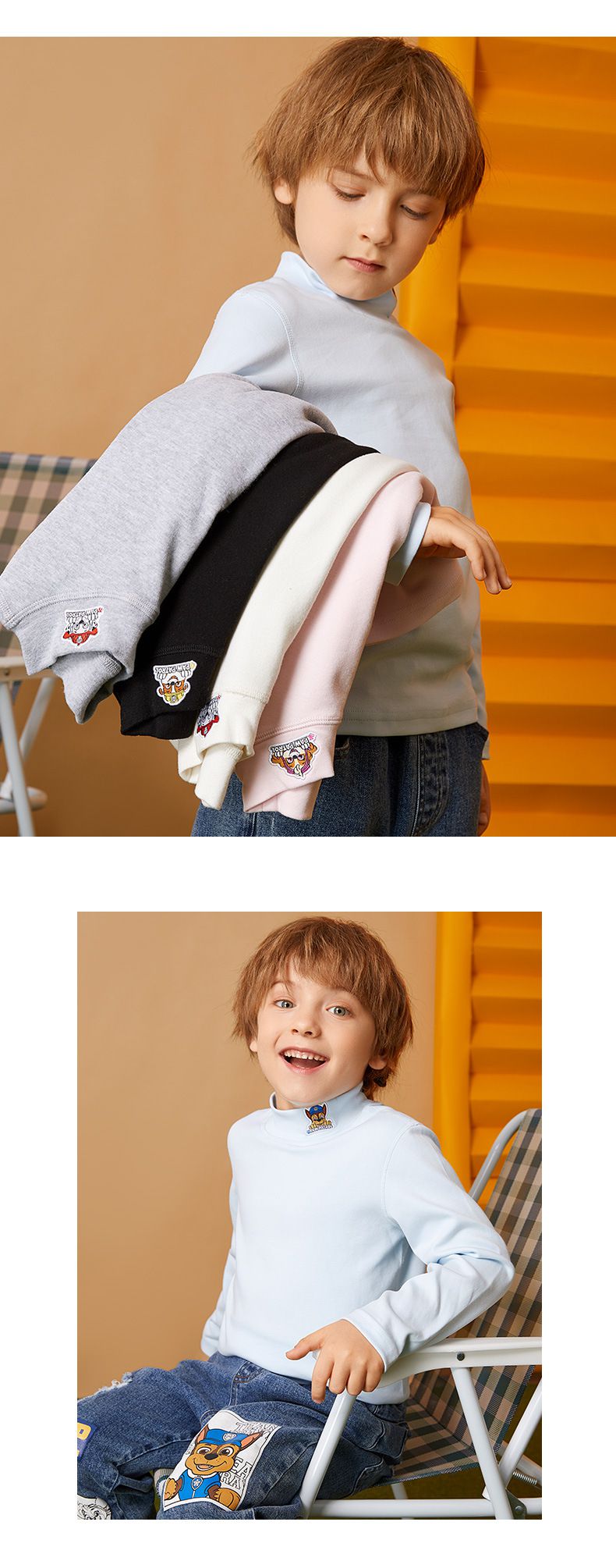 卡通汪汪隊半高領長袖內搭上衣/打底上衣-卡通人物天天-粉色