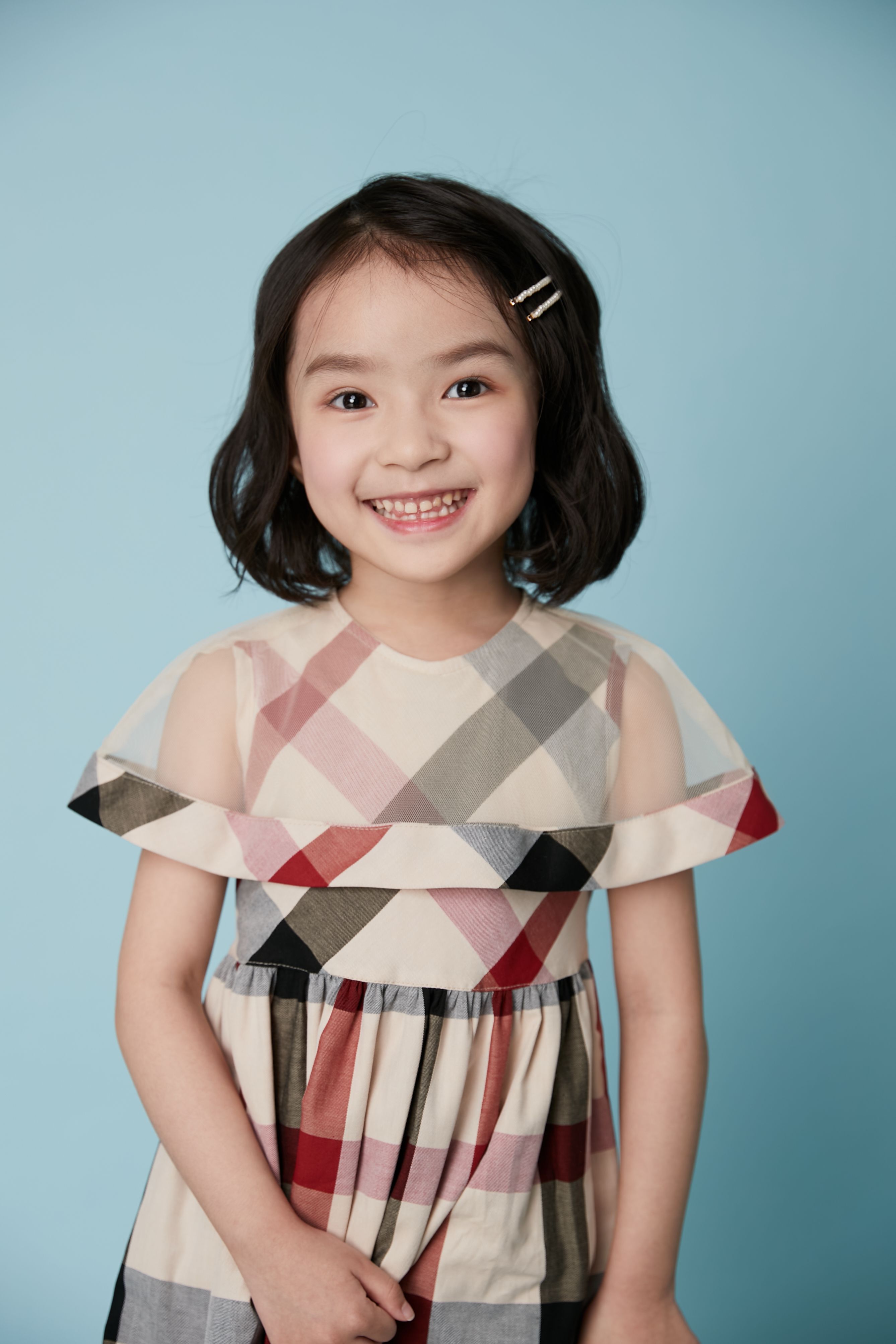 韓國 Coco Bang - 透膚披肩英倫格紋洋裝