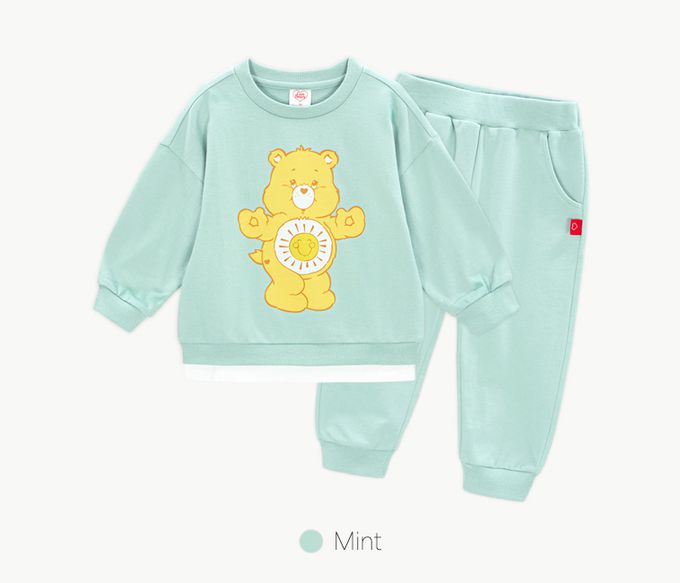 韓國 Care Bears - 聯名款熊熊印假兩件長袖套裝-湖水綠