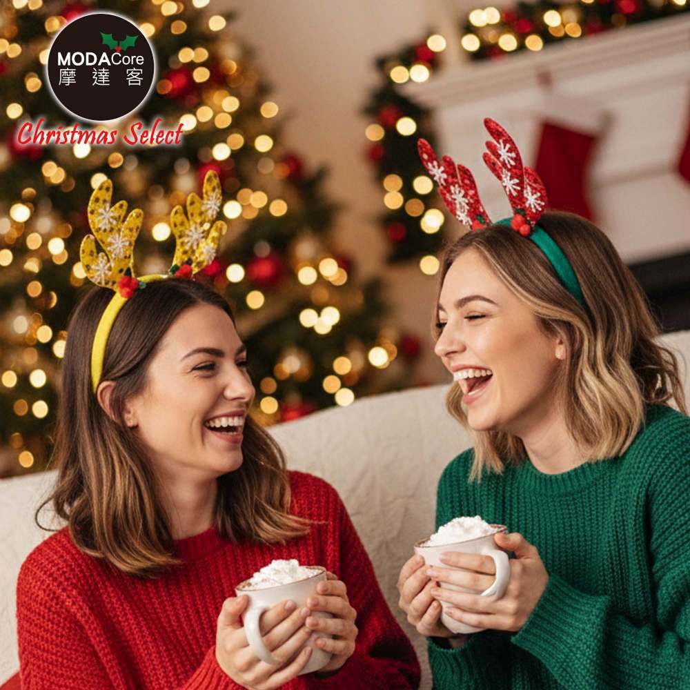 聖誕雪花片鹿角髮箍+LED燈-耶誕派對交換禮物-兩色可選