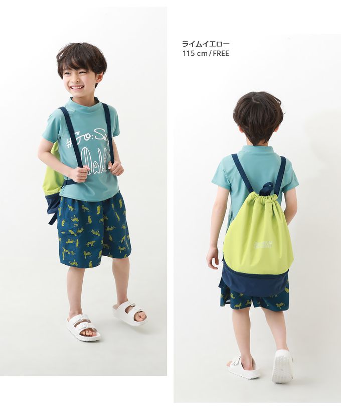 日本 devirock - 雙色設計防水分層便利游泳背包/水桶包-軍綠x深藍 (43.5x34x16.5cm)