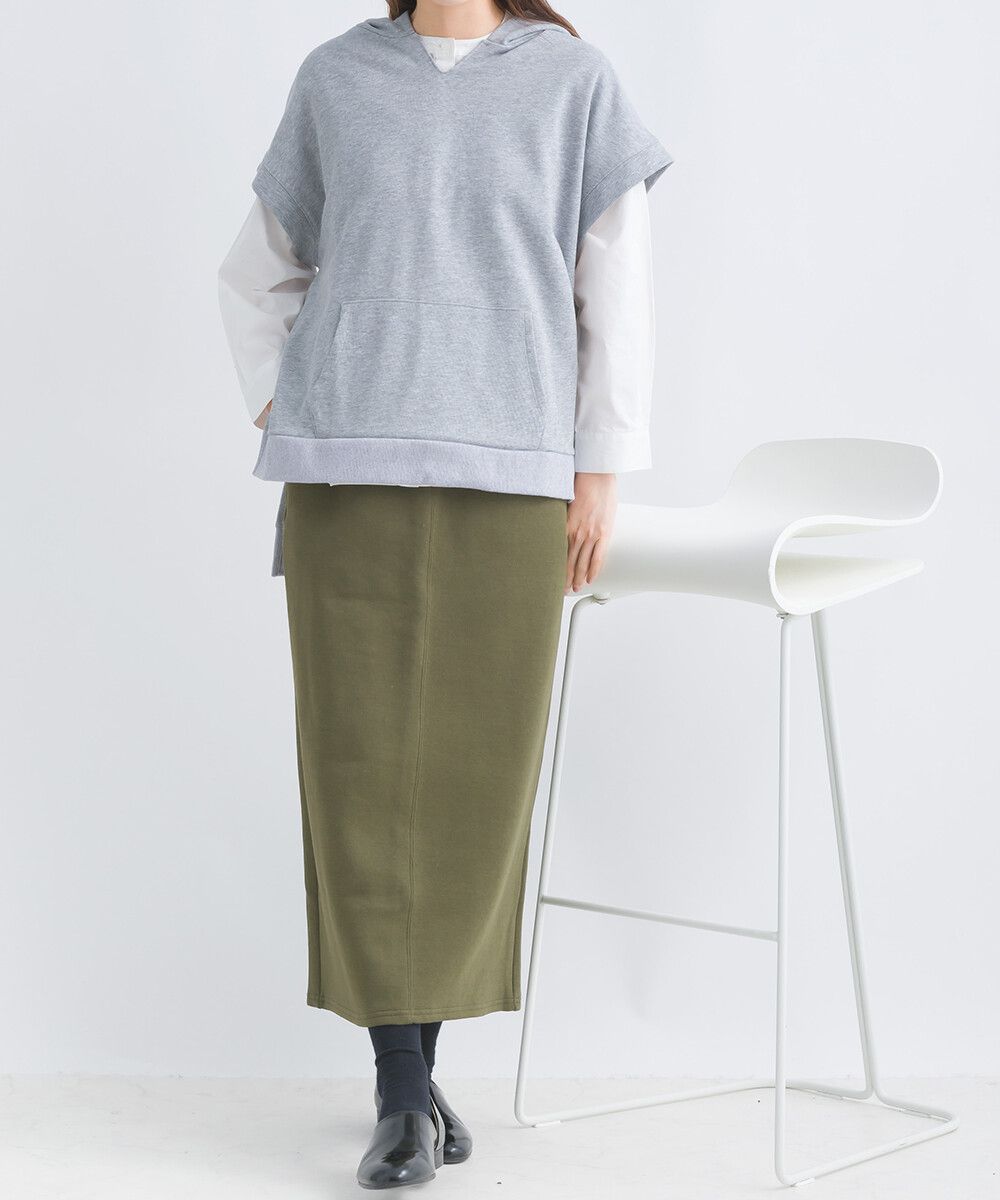 日本女裝代購 - 俐落腰綁帶彈性開叉長裙-軍綠