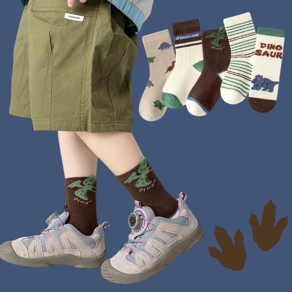 原始恐龍中筒棉襪-5 雙一組
