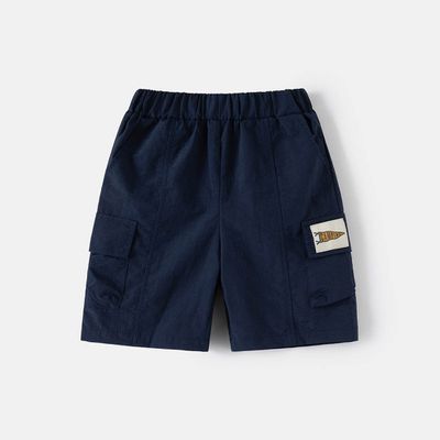 WELLKIDS - 腰鬆緊休閒五分褲-口袋貼標-藏青