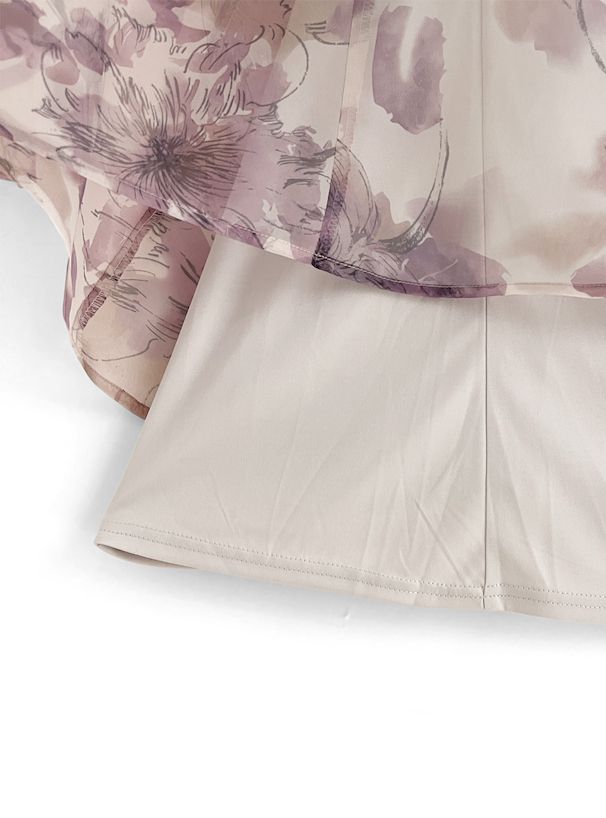 日本 GRL - 聯名款 優雅渲染碎花長裙-淺灰藍