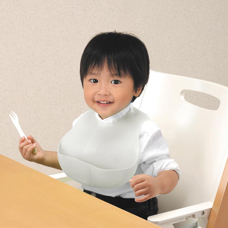 akachan honpo - 立體用餐圍兜-灰色