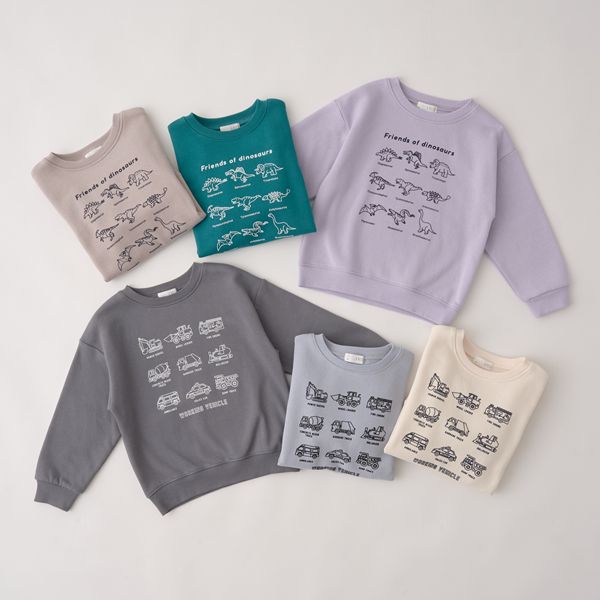 日本 b-ROOM - 裏起毛男孩印花長袖大學T-恐龍-淺紫