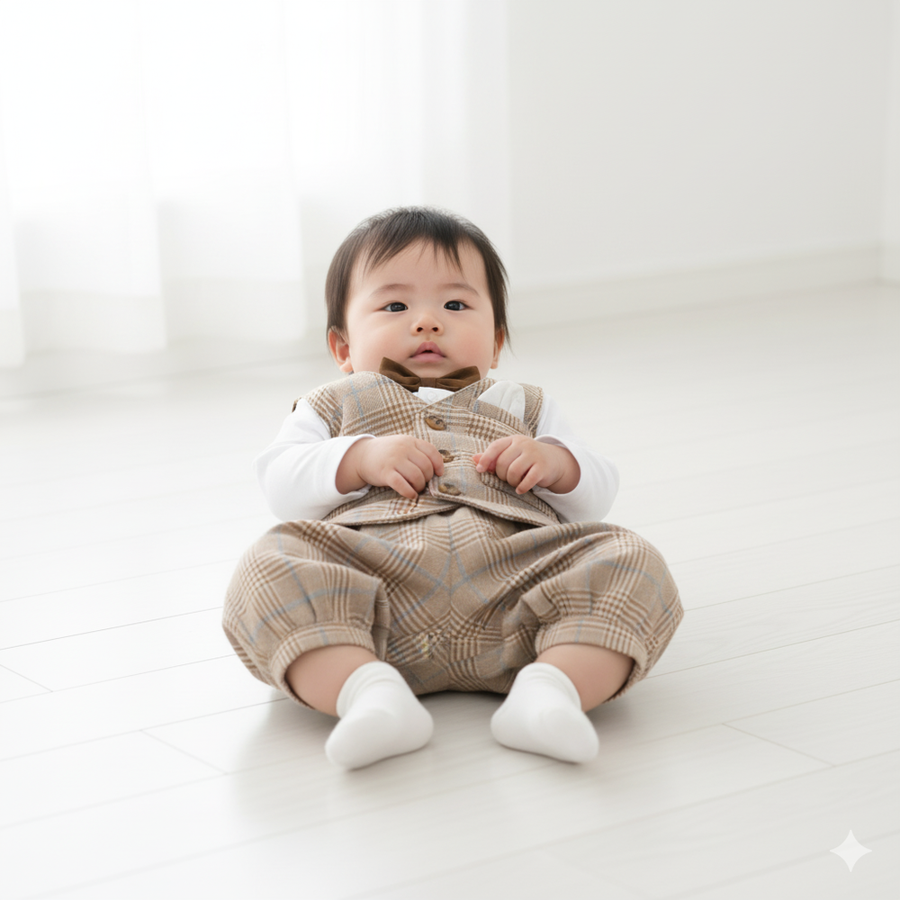 三件式西裝-附可拆卸領帶-咖啡色