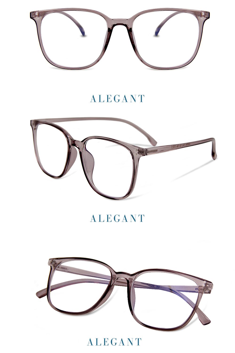 ALEGANT - 日雜經典百搭款TR90輕量透視感迷蝶紫色方框UV400濾藍光眼鏡