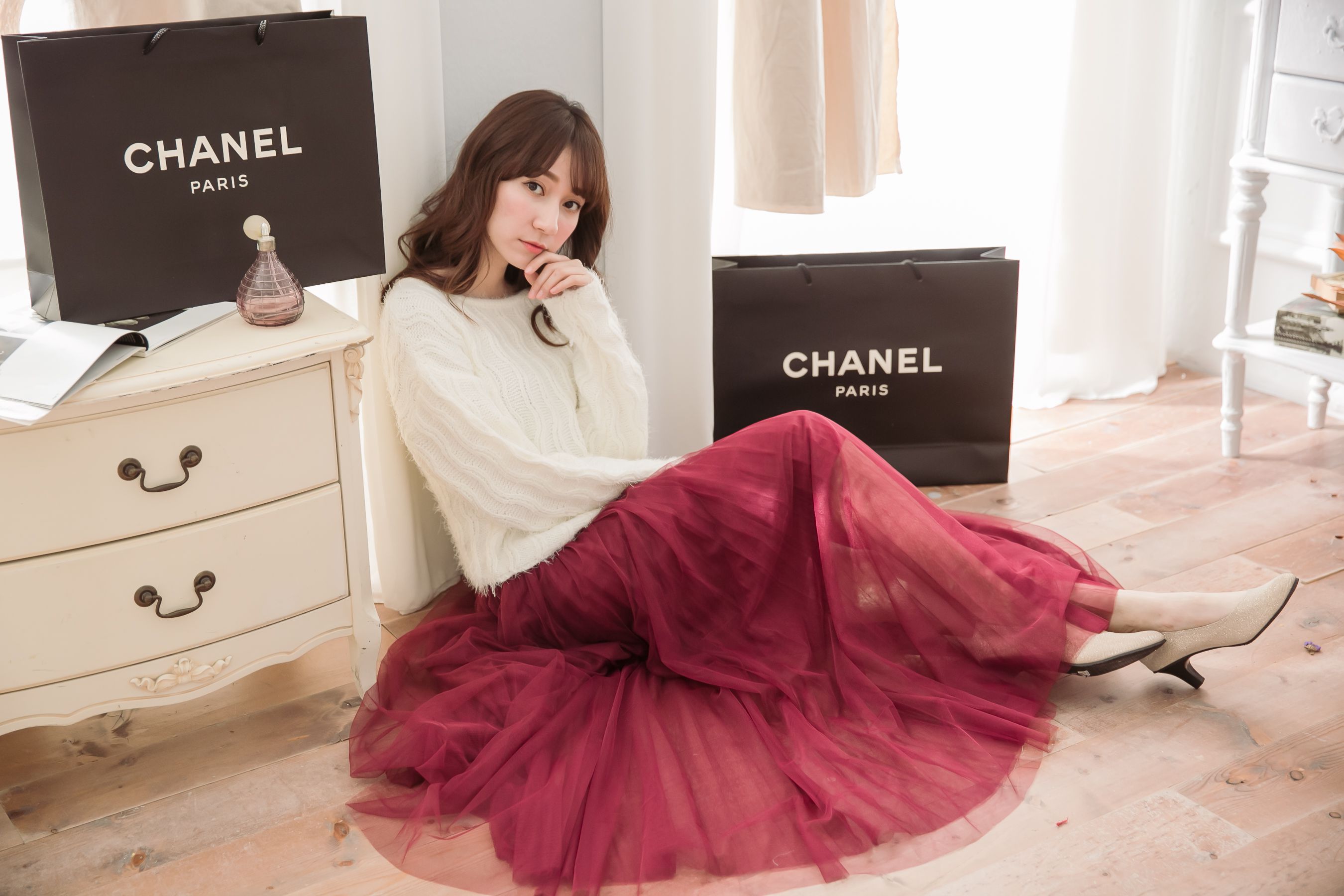 Peachy - 獨家訂製綿柔法式浪漫三層蓬紗裙-三層蓬版-性感酒紅 (F)