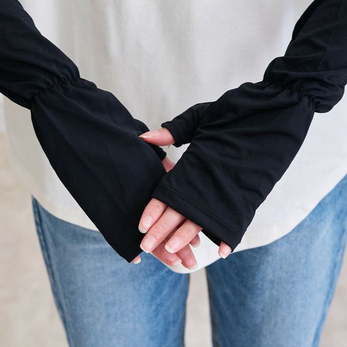 日本 LIZDAYS - 接觸涼感 抗UV露指尖防曬袖套-白