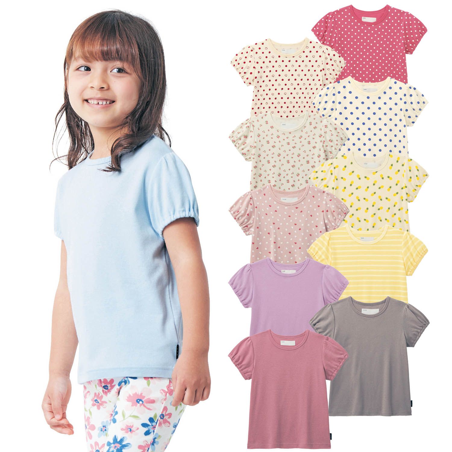 日本千趣會 - GITA 純棉百搭泡泡袖短T-滿版蘋果-米