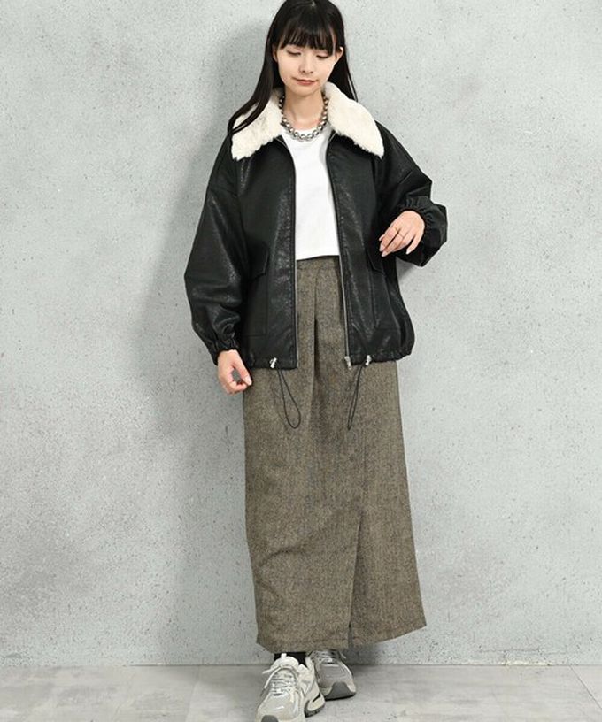 日本 ELENCARE DUE - 2way毛領質感仿皮俐落夾克外套-深咖啡