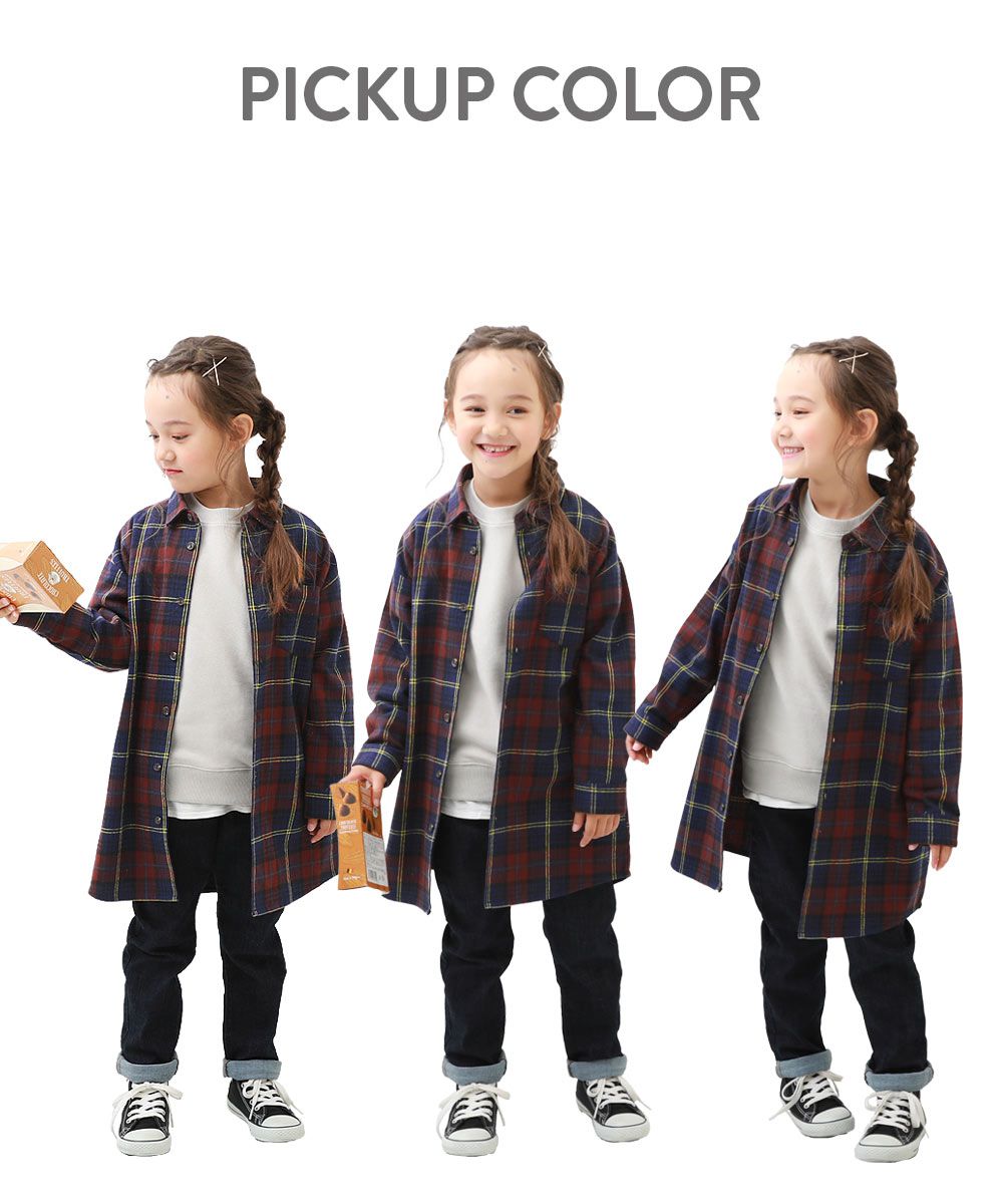 日本 devirock - 磨毛舒適格紋洋裝/長版襯衫-紅x黑