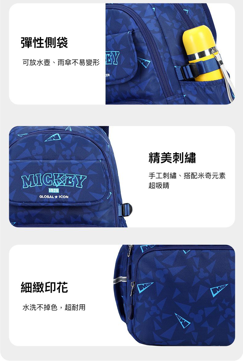 大容量多隔層輕量書包-幾何米奇-粉色 (建議身高130-150cm)