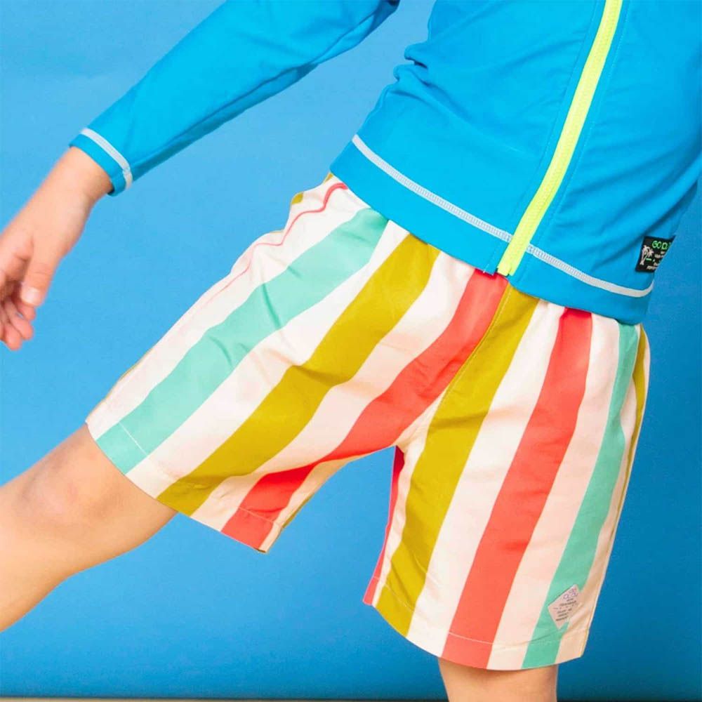 抗UV 繽紛印花沙灘褲/泳褲(含內褲）-直條紋-彩色