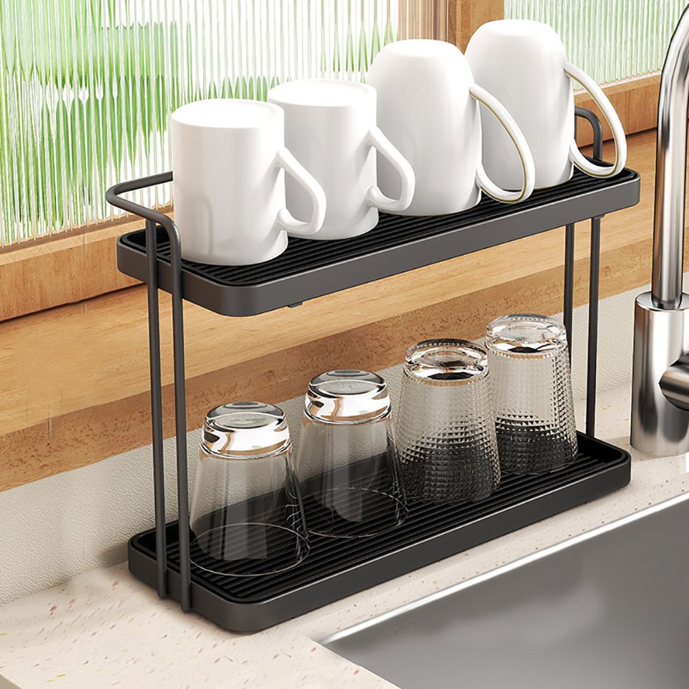 雙層扶手置杯架/收納杯瓶置物架