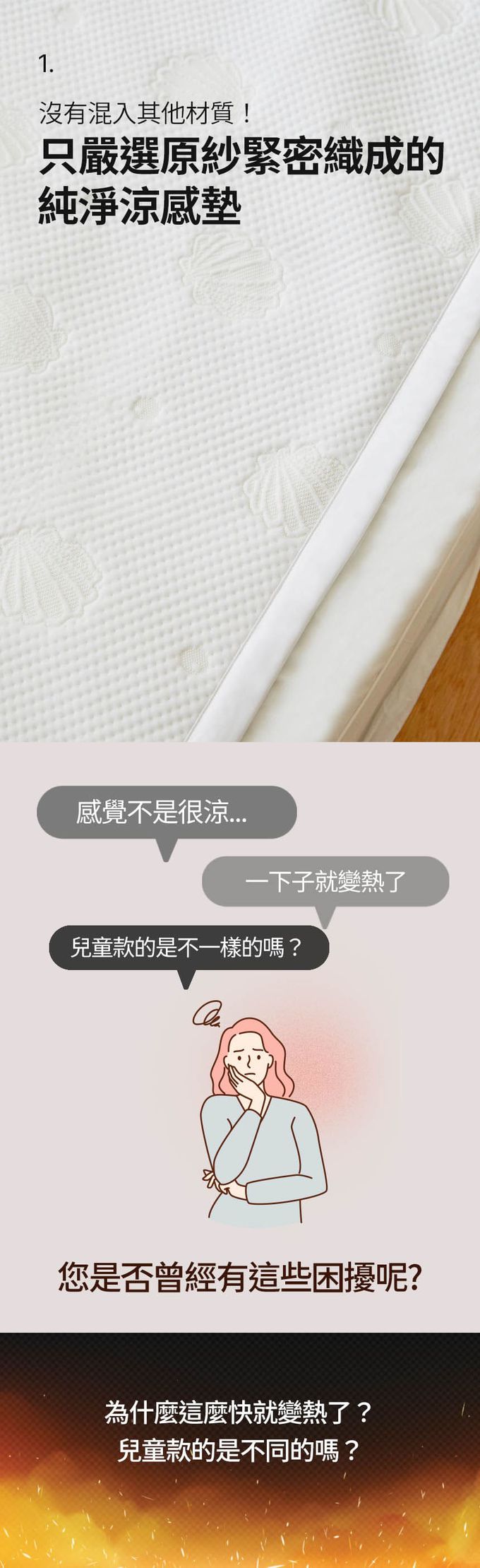 嚴選DURARON原紗緊密織成的純淨涼感墊