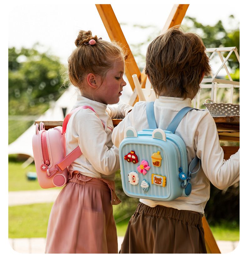 卡通DIY可拆式兒童後背包/小方包-珍珠奶茶+車車-綠色 (20.8x9.9x21.2cm)